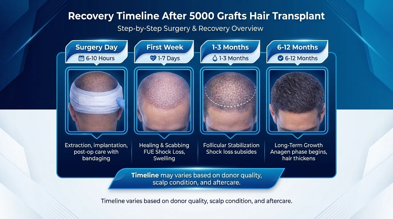 Recovery Timeline After A 5000 Grafts Hair Transplant Ai Generated Illustration Not Real Patient Result